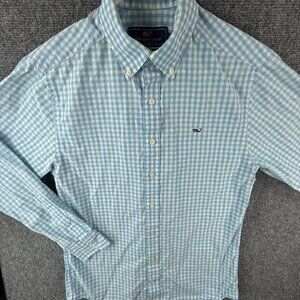 Vineyard Vines Long Sleeve Button Up Shirt Cotton Blue Check Small Slim Whale